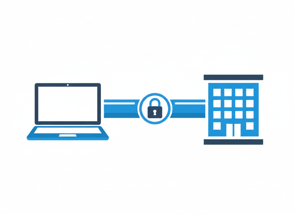 Illustration of a traditional VPN tunnel connecting a laptop to an office network