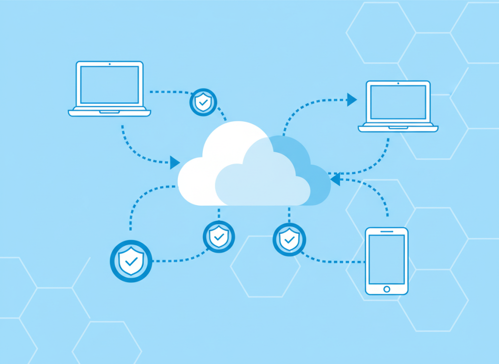 Illustration of distributed secure access to cloud and office systems
